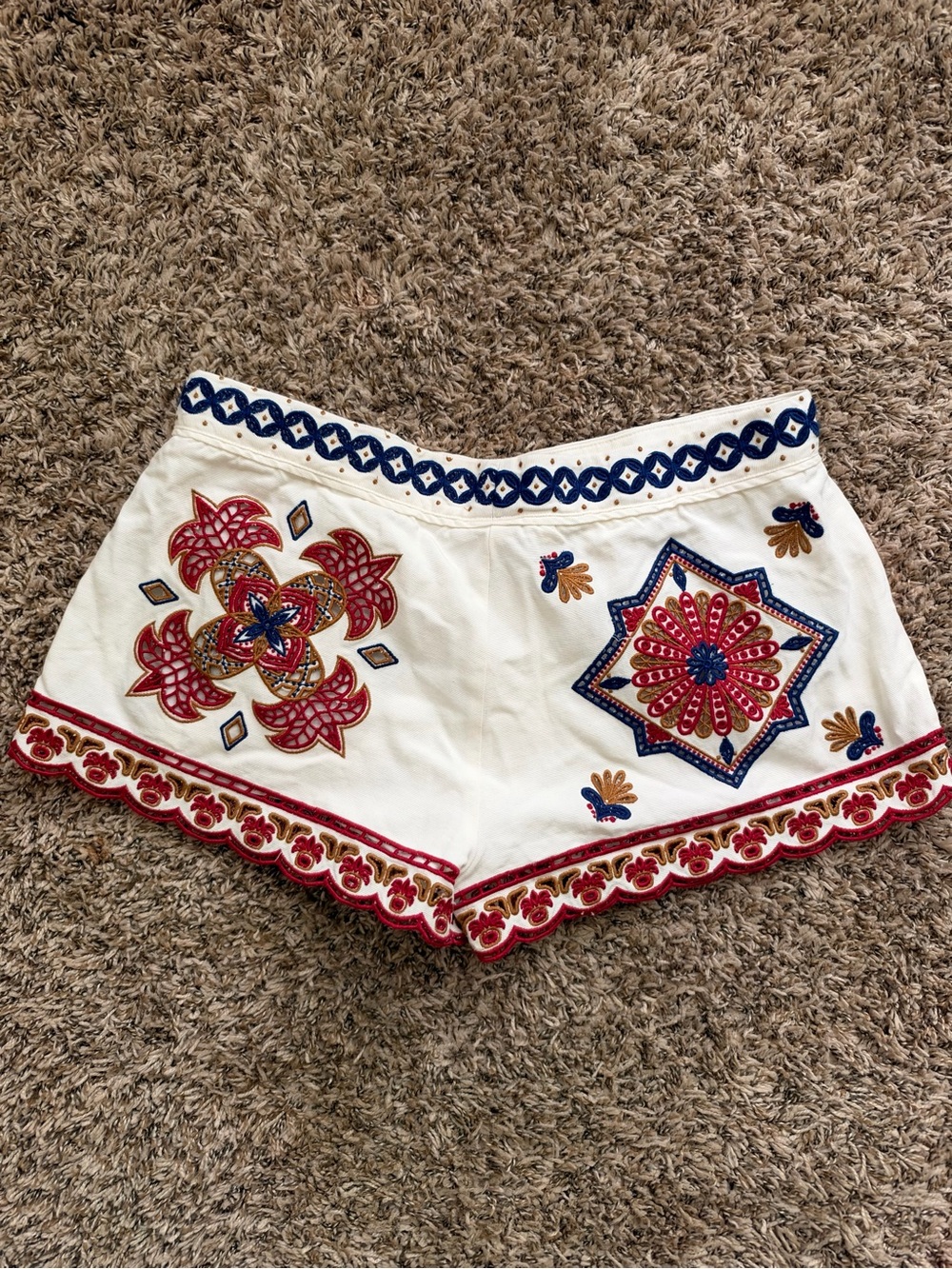 FARM Rio White High-Waist Embroidered Shorts with Red & Blue Accents - Picture 5 of 6